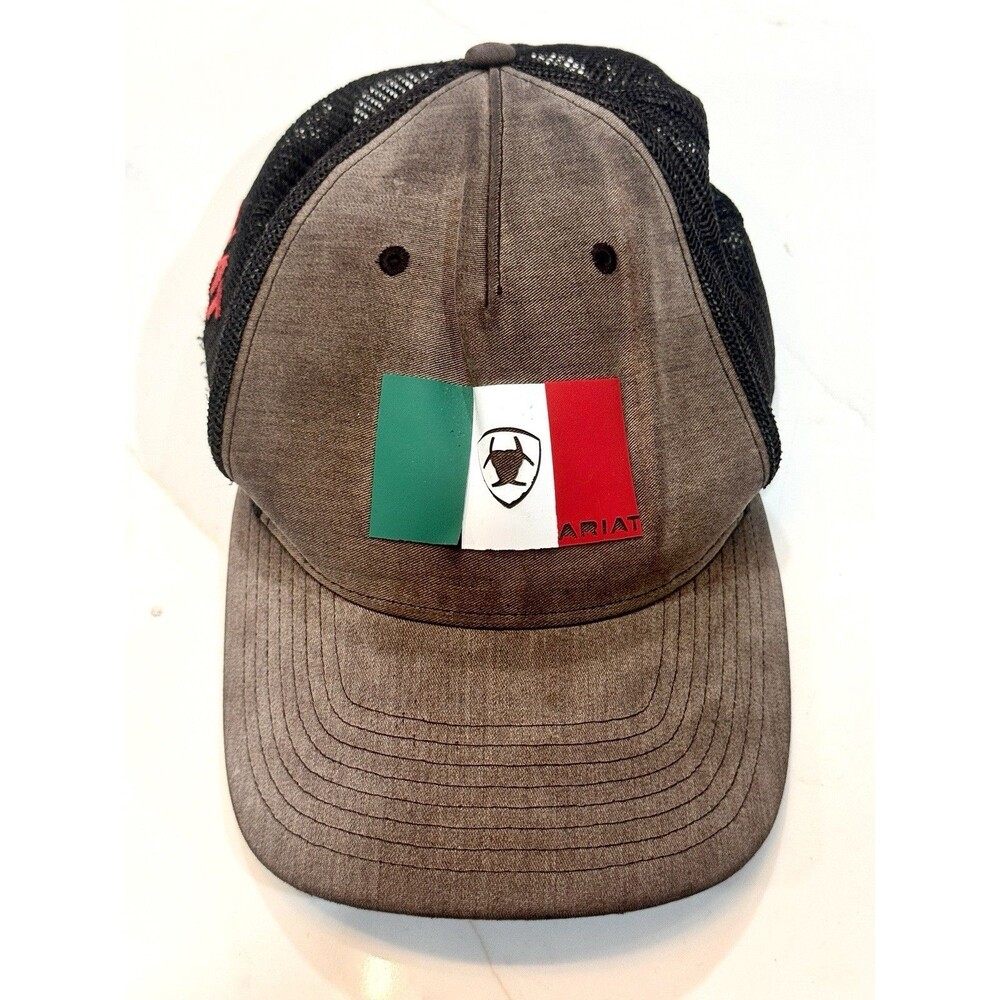 Ariat Mexico Flag Trucker Hat Richardson 112FP Brown Black Mesh Snapback Cap